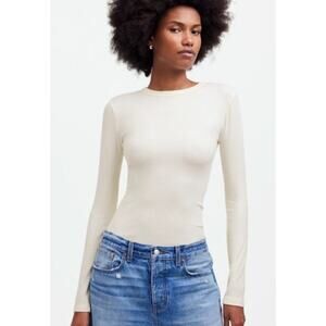 Madewell Drapey Top Rib Long-Sleeve Tee  winter White NWT S